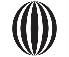 Black silhouette of striped oval shape icon isolated on white background, minimalist vector illustration representing abstract design, geometry, pattern, decorative element, modern art, and graphic sy
