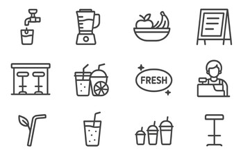 Fruit glass fresh juice smoothie counter menu vector straw icons bar icon
