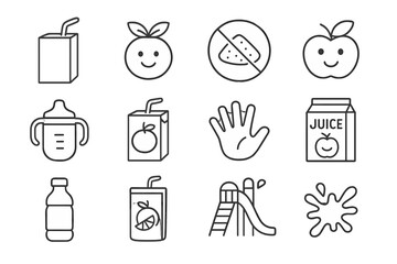 Icons fruit juice school kids hand no sugar icon cartoon smiling vector
