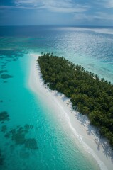 Obraz premium Tropical Coastline With Turquoise Lagoons, White Beaches, and Palm Trees