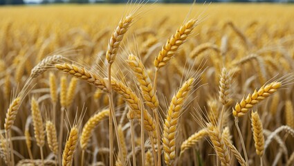 Fototapeta premium Harvested yellow grains in an agricultural field