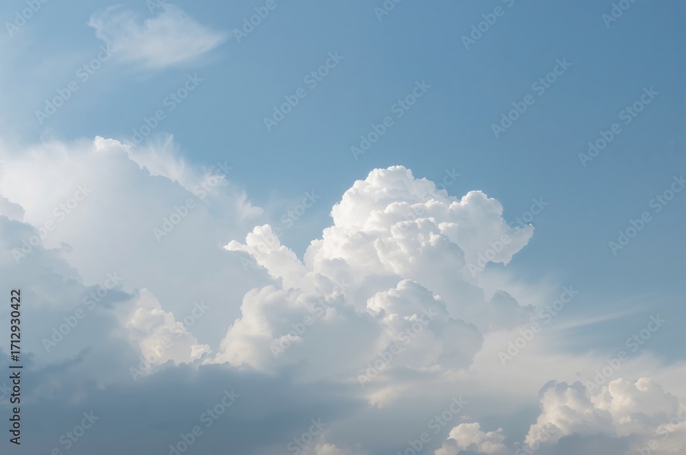 Poster text overlay on a background of white clouds