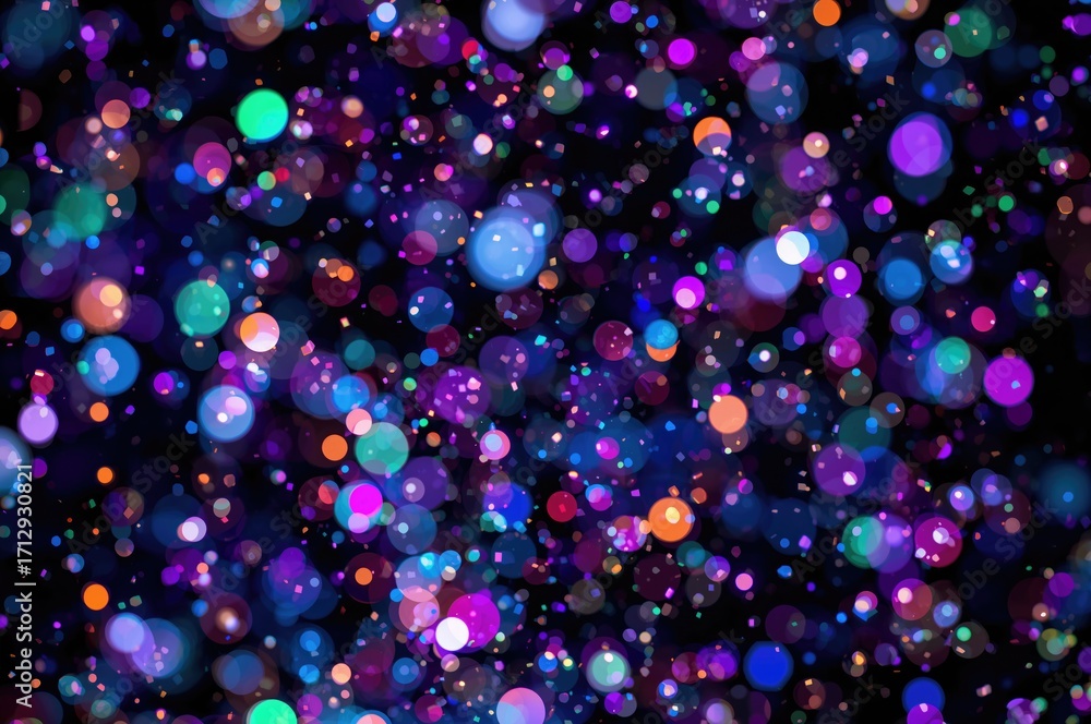 Poster glossy background adorned with cascading confetti and glowing dots in a seamless festive pattern fea