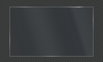 Realistic shiny glossy glass panel with light glare reflective surface effect overlay on isolated background rectangle gradient window mirror