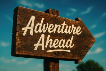 Rustic wooden signpost displaying text beneath a partly cloudy blue sky