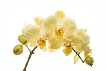 Fototapeta premium Bright yellow orchids against a plain white backdrop