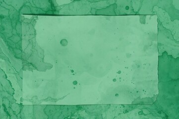 Fototapeta premium Watercolor artwork with green hues and textured frame, featuring hand-drawn splashes on paper in a vintage pastel palette.