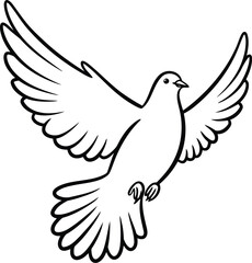 Peace dove flying wings spread line art illustration isolated vector