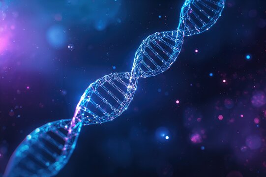 Utilizing scientific principles in design: Futuristic DNA wireframe illustration set against a starry night backdrop - Powered by Adobe
