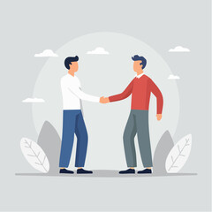 Fototapeta premium A clean, flat design vector illustration of two business partners shaking hands, symbolizing agreement and partnership in a simple, modern style