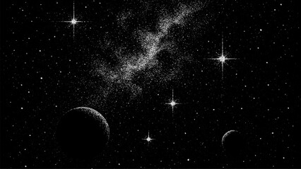 Milky way galaxy with star and planet. Universe dot space grain noise vector art. Cosmos illustration abstract background. © hiten666