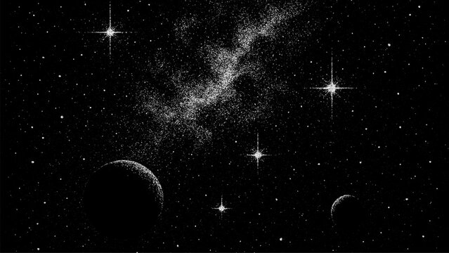 Milky way galaxy with star and planet. Universe dot space grain noise vector art. Cosmos illustration abstract background.