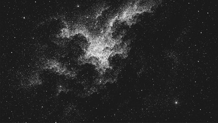 Black and white starry night sky with milky way. Dot space grain texture, abstract cosmic noise pattern for overlay. Galaxy background. © hiten666