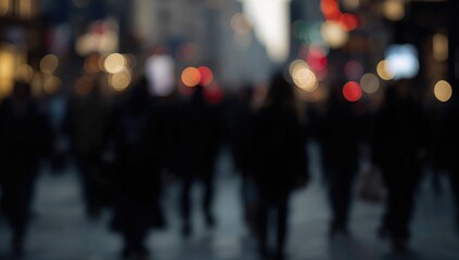 Obraz premium Indistinct figures strolling along an urban path with a hazy crowd backdrop