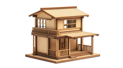 A tiny wooden hotel facade on a white background - png