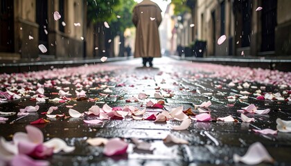 Walking on Rose Petals Rainy City Street