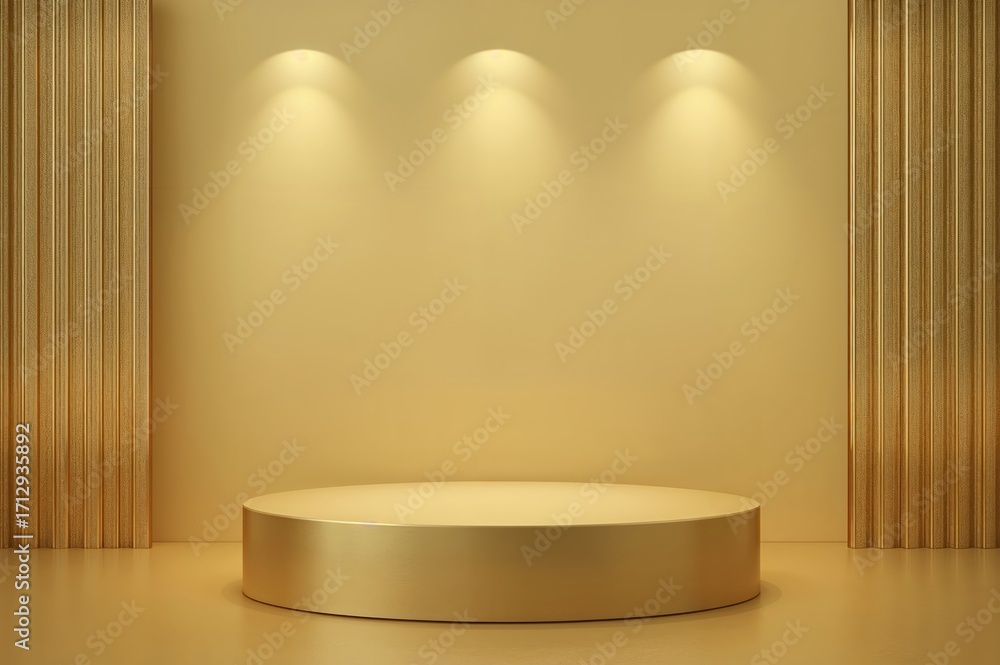Poster a luxurious gold platform with a sleek empty display stand designed for an elegant promotional showc