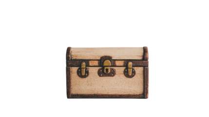 A tiny wooden treasure chest on a white background png