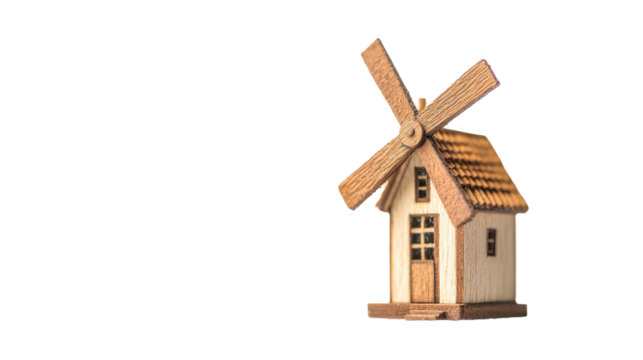 A tiny wooden windmill on a white background  png