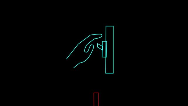 Animated  line art of a hand pressing an elevator button with a downward arrow on a dark background. Perfect for safety videos, elevator instructions, signage animations, building navigation, and moti