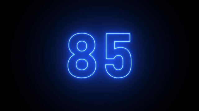 Pink neon number 85 glowing on black background eighty five