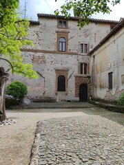 Lunghezza, Rome - April 15, 2025, detail of part of the courtyard of Lunghezza Castle, a medieval castle in the municipality of Rome.