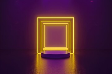 3D visualization of a neon-lit virtual tunnel with a square gateway and laser effects