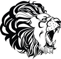 Majestic Lion Head Silhouette A Striking Black and White Portrait