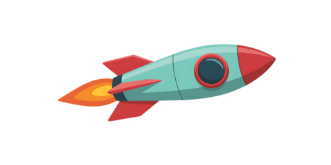Exciting rocket blasting off with fiery exhaust, symbolizing adventure and innovation