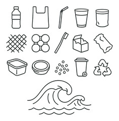 Various plastic and recycling symbols on gray background