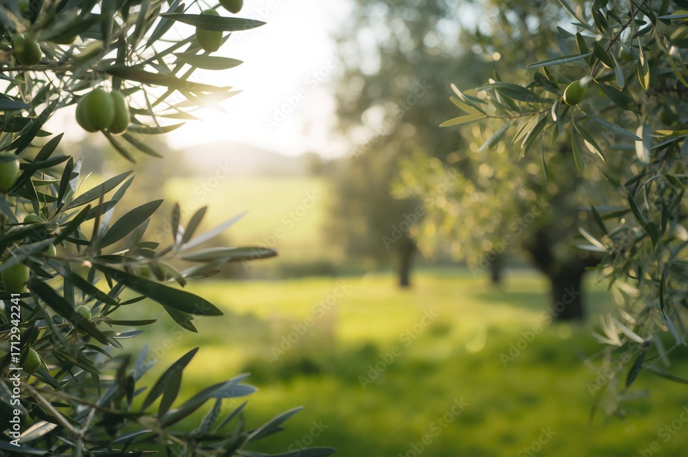 Aufkleber background with olive branches designed for product display, ample copy space, high resolution