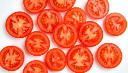 Fototapeta premium Slices of red tomatoes on white background