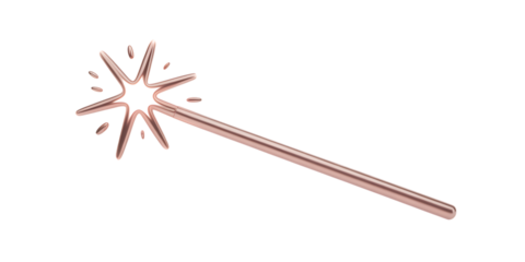 Magical rose gold wand sparkles with enchanting light, creating wishes and dreams come true