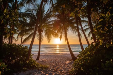 Sunset romance at a seaside paradise with vibrant orange hues and natural beauty