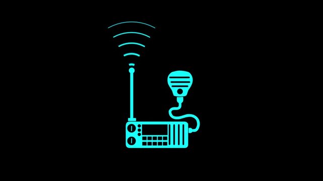Animated  icon of a radio communication device with antenna signal and microphone on a light background. Perfect for emergency communication visuals, walkie talkie graphics, ham radio concepts, broadc