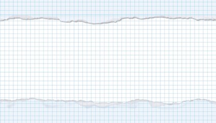 Isolated torn squared graph sheet on white background with stripes. Striped top sheet with ripped edges. Overhead view with space for text or digital artwork, grunge style.