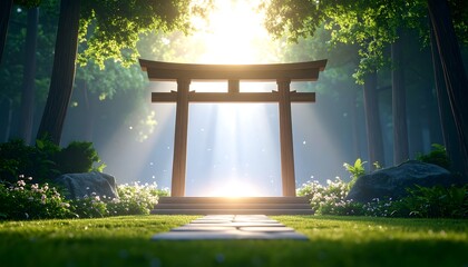 Walking Path Through Forest Leading to Gate with Sunlight