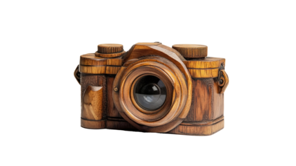 A wooden camera sculpture on a white background  png