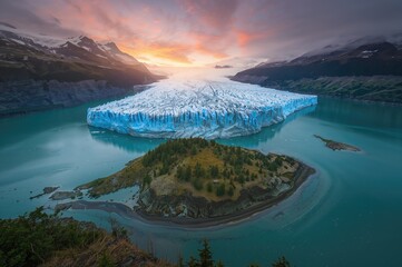 Jagged ice formations on a seaside island group with striking scenery