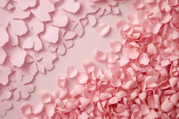 Romantic scene featuring pink paper and scattered flower petals