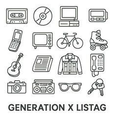 Retro icons collection featuring vintage technology and nostalgic devices