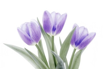 Naklejka premium Purple tulips depicted in watercolor on a plain white backdrop