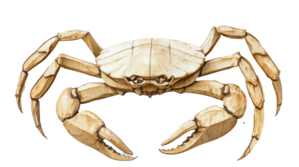 A wooden crab with segmented legs and claws on a white background png