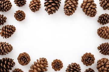 Assorted miniature pine cones for holiday tree embellishments on a clear backdrop