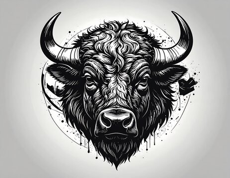 Intense bull's head, detailed line art