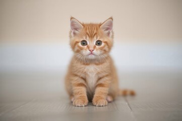 Fototapeta premium Kitten of Scottish Straight breed resting on the ground with empty space behind