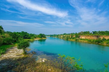 Beautiful landscape of the sacred Narmada River at Kusumkheda