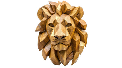 A wooden lion head sculpture on a white background - png