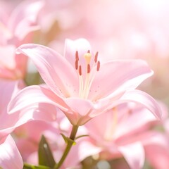 Fototapeta premium Soft focus image of delicate pink lilies