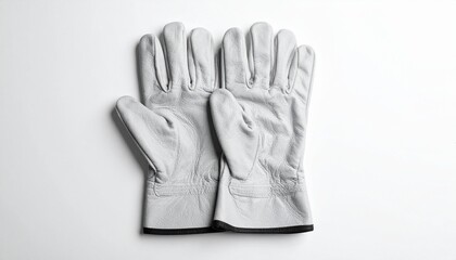 gray leather work gloves on white background